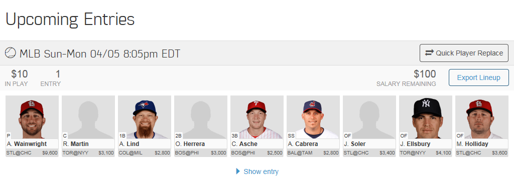 fanduel fantasy baseball image