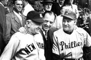 Eddie Sawyer with Casey Stengek at beginning of 1950 World Series